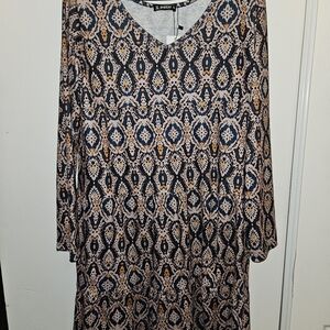 Selby Navy and Beige Patterned V‑Neck Women’s Dress